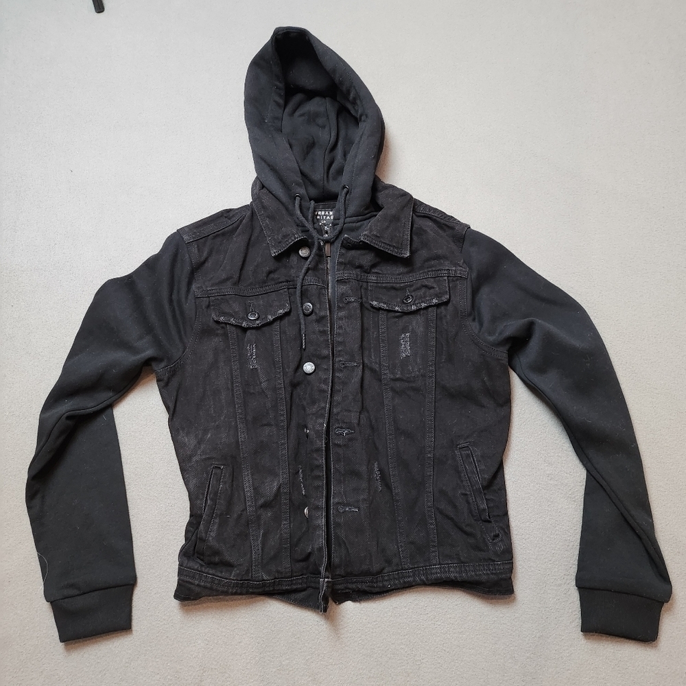 80s Vibe Hooded Jean Jacket Urban Heritage Men’s Distressed Hooded Jean Jacket